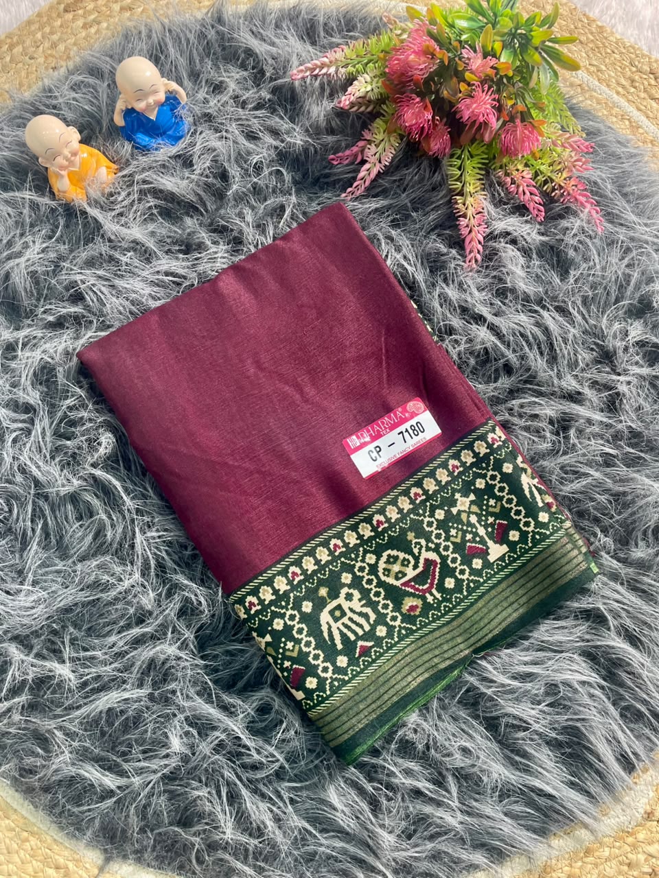 CP-7180 MAL COTTON FABRIC SAREE WITH RICH PALLU DESIGN WITH BEAUTIFUL PATOLA PRINT WITH BLOUSE
