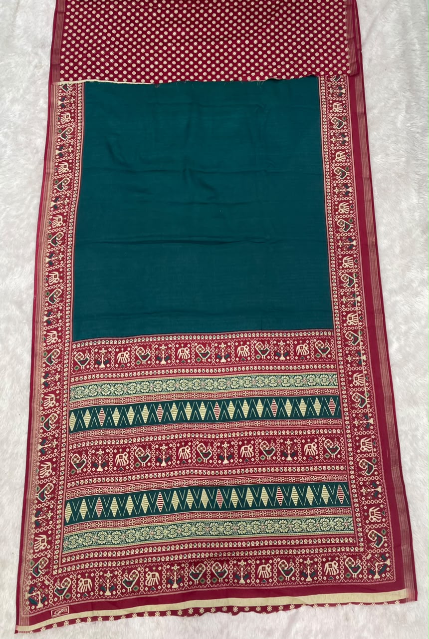 CP-7180 MAL COTTON FABRIC SAREE WITH RICH PALLU DESIGN WITH BEAUTIFUL PATOLA PRINT WITH BLOUSE