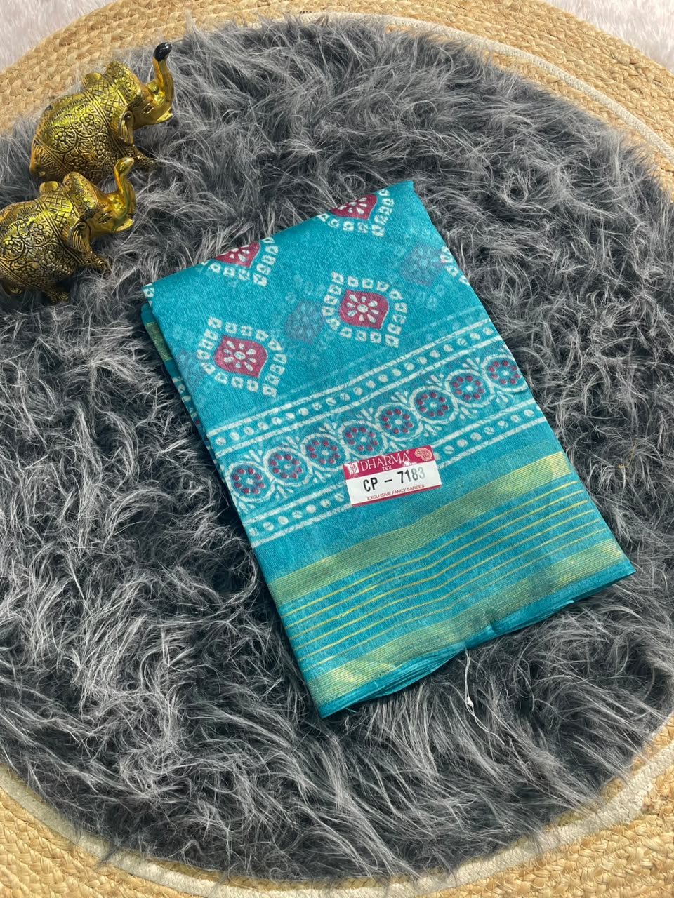 CP-7183 ZOMATO ZARI FABRIC SAREE WITH RICH PALLU DESIGN WITH BEAUTIFUL PRINT WITH BLOUSE