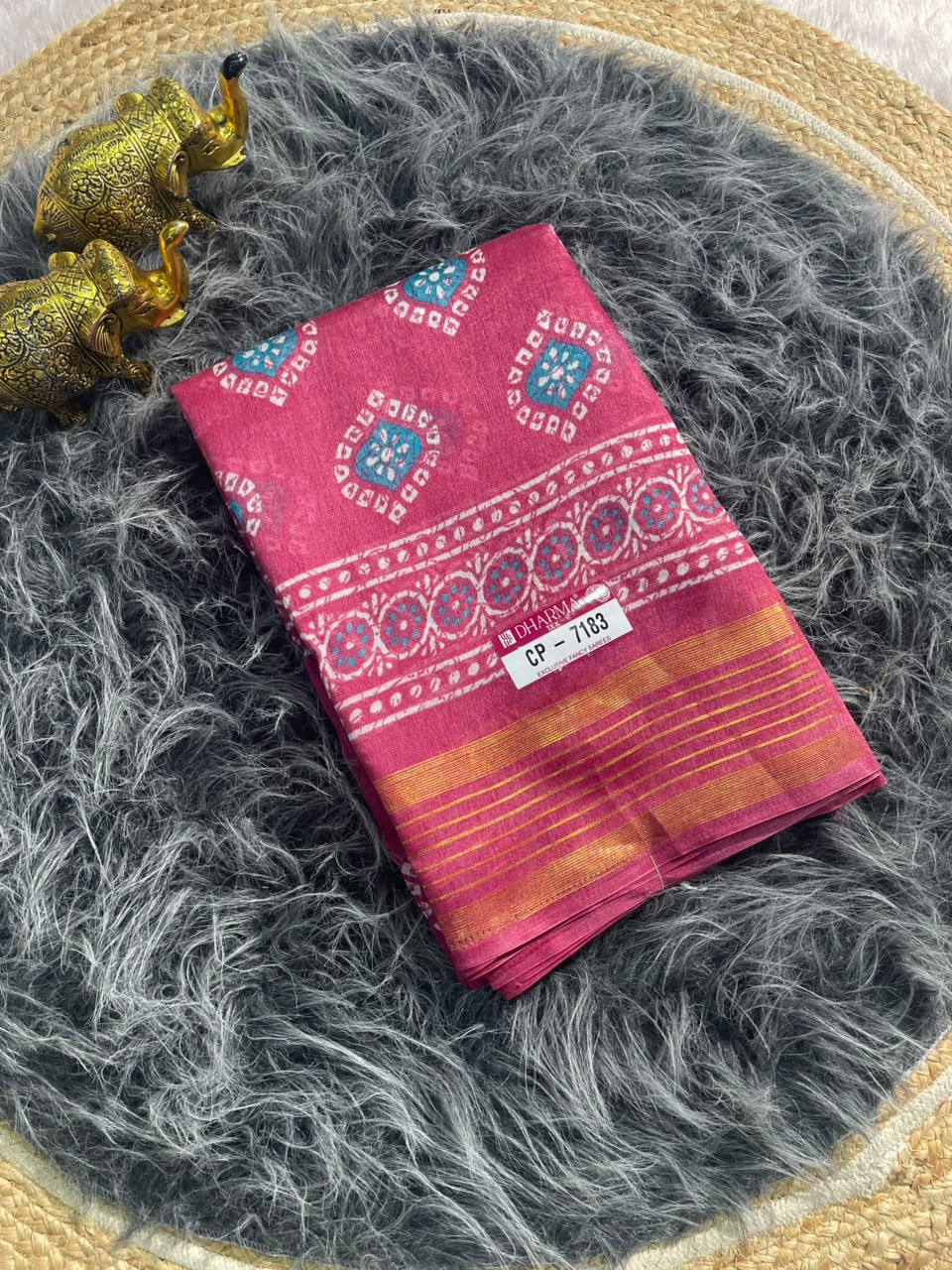 CP-7183 ZOMATO ZARI FABRIC SAREE WITH RICH PALLU DESIGN WITH BEAUTIFUL PRINT WITH BLOUSE