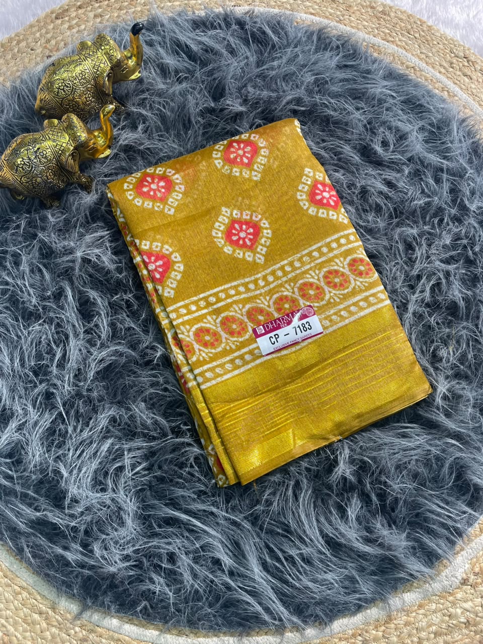 CP-7183 ZOMATO ZARI FABRIC SAREE WITH RICH PALLU DESIGN WITH BEAUTIFUL PRINT WITH BLOUSE