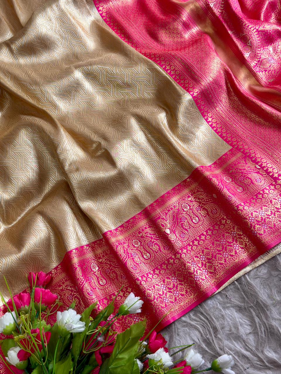 SA-5110 TISSUE SILK FABRIC SAREE WITH RICH JACQUARD ZARI WEAVING PALLU AND HEAVY CONTRAST ZARI WOVEN BORDER WITH RICH GOLD ZARI WEAVING