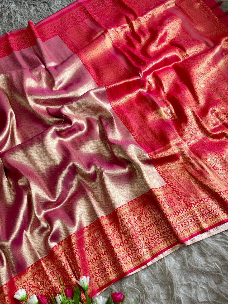 SA-5110 TISSUE SILK FABRIC SAREE WITH RICH JACQUARD ZARI WEAVING PALLU AND HEAVY CONTRAST ZARI WOVEN BORDER WITH RICH GOLD ZARI WEAVING
