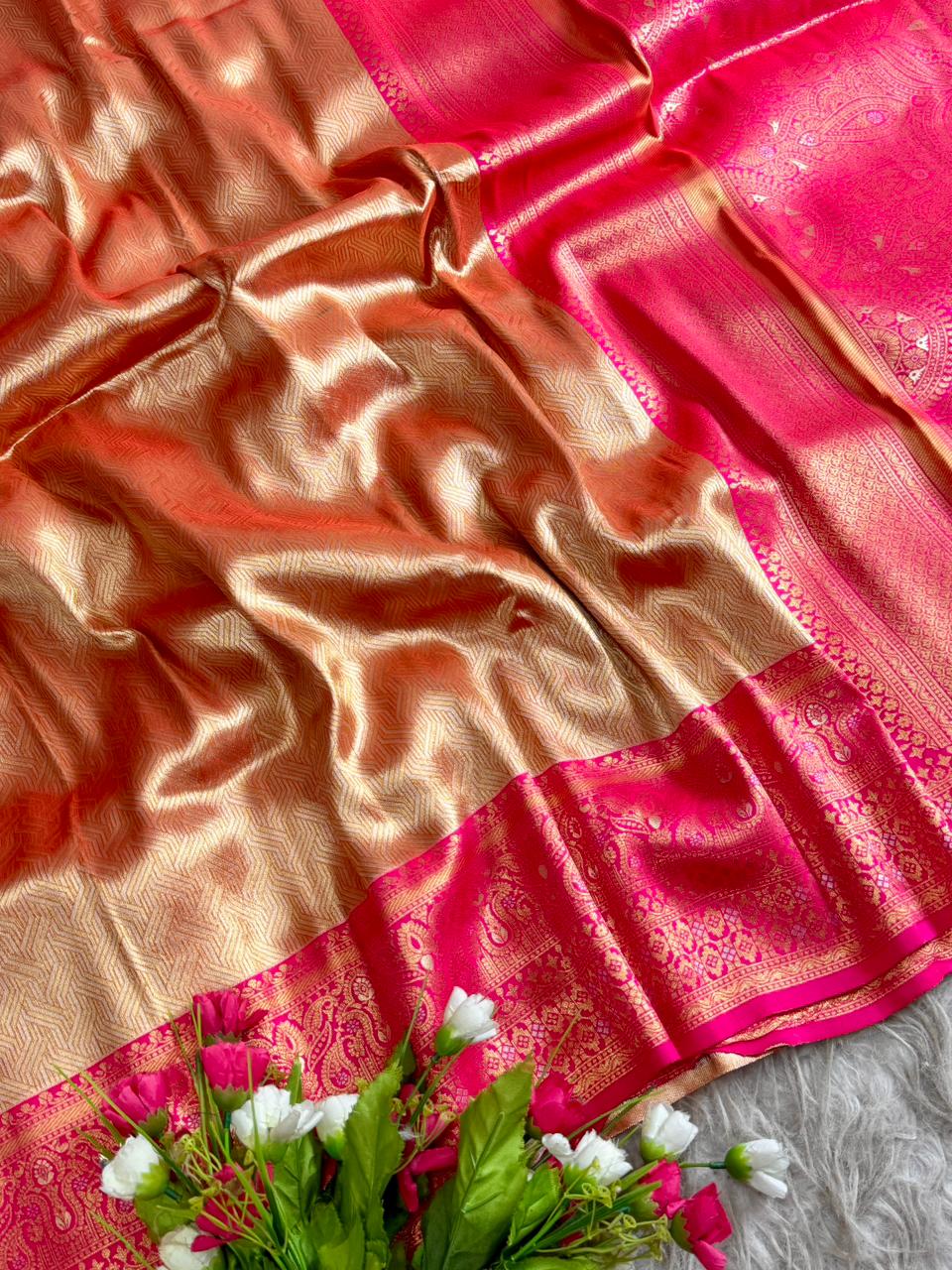 SA-5110 TISSUE SILK FABRIC SAREE WITH RICH JACQUARD ZARI WEAVING PALLU AND HEAVY CONTRAST ZARI WOVEN BORDER WITH RICH GOLD ZARI WEAVING