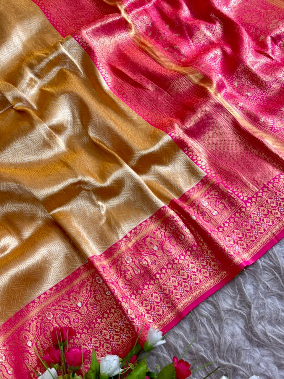 SA-5110 TISSUE SILK FABRIC SAREE WITH RICH JACQUARD ZARI WEAVING PALLU AND HEAVY CONTRAST ZARI WOVEN BORDER WITH RICH GOLD ZARI WEAVING