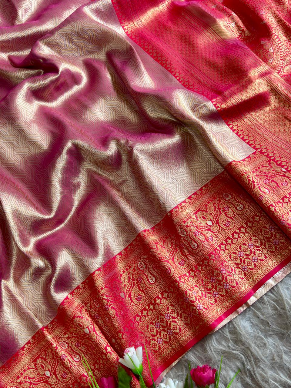 SA-5110 TISSUE SILK FABRIC SAREE WITH RICH JACQUARD ZARI WEAVING PALLU AND HEAVY CONTRAST ZARI WOVEN BORDER WITH RICH GOLD ZARI WEAVING