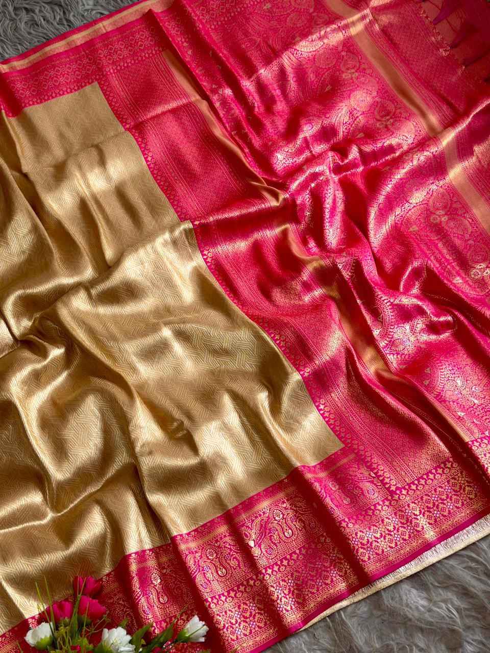 SA-5110 TISSUE SILK FABRIC SAREE WITH RICH JACQUARD ZARI WEAVING PALLU AND HEAVY CONTRAST ZARI WOVEN BORDER WITH RICH GOLD ZARI WEAVING