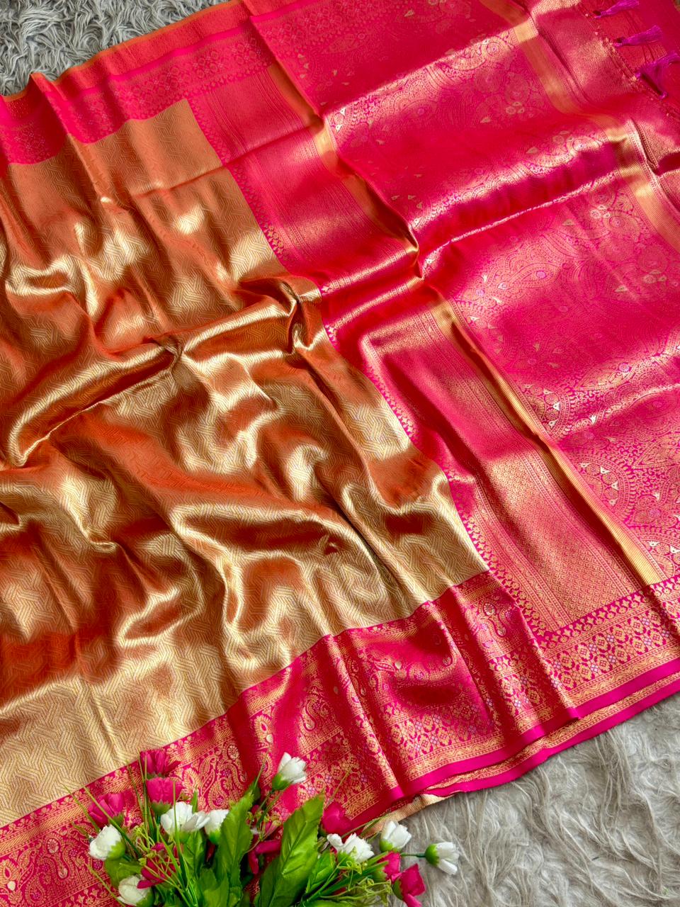 SA-5110 TISSUE SILK FABRIC SAREE WITH RICH JACQUARD ZARI WEAVING PALLU AND HEAVY CONTRAST ZARI WOVEN BORDER WITH RICH GOLD ZARI WEAVING