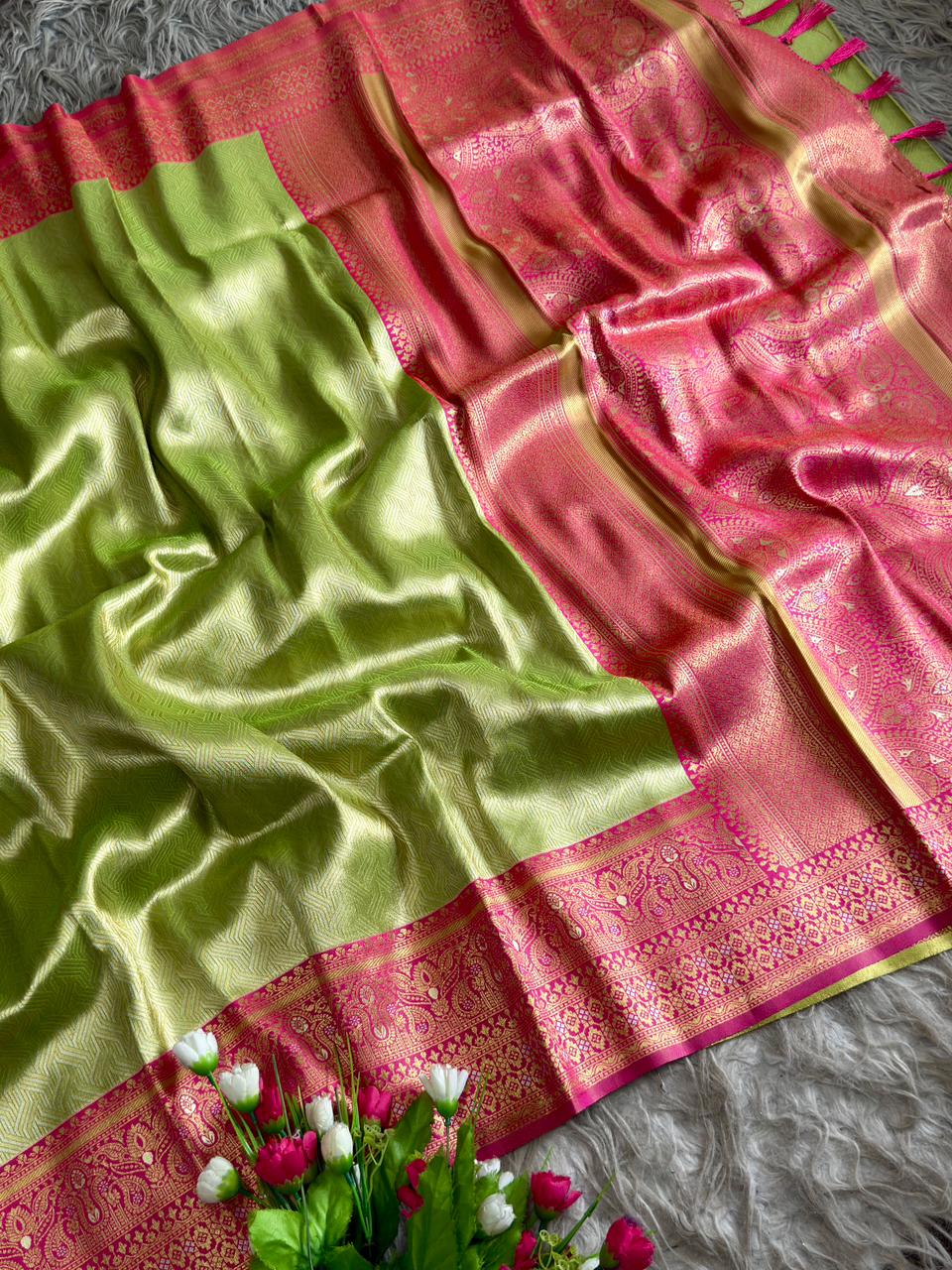 SA-5110 TISSUE SILK FABRIC SAREE WITH RICH JACQUARD ZARI WEAVING PALLU AND HEAVY CONTRAST ZARI WOVEN BORDER WITH RICH GOLD ZARI WEAVING
