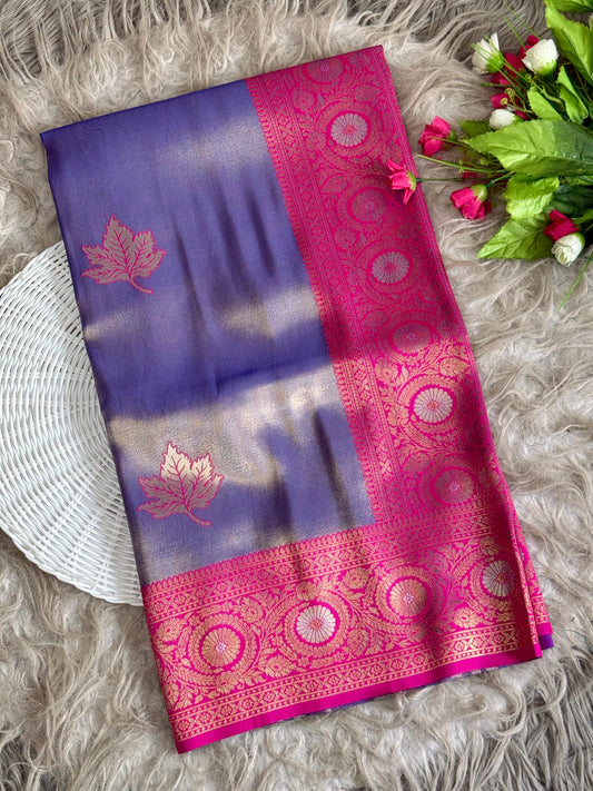 SA-5111 TISSUE SILK FABRIC SAREE WITH RICH JACQUARD ZARI WEAVING PALLU WITH  HEAVY CONTRAST ZARI WOVEN BORDER WITH LEGANT GOLD ZARI LEAF BUTTI WEAVING