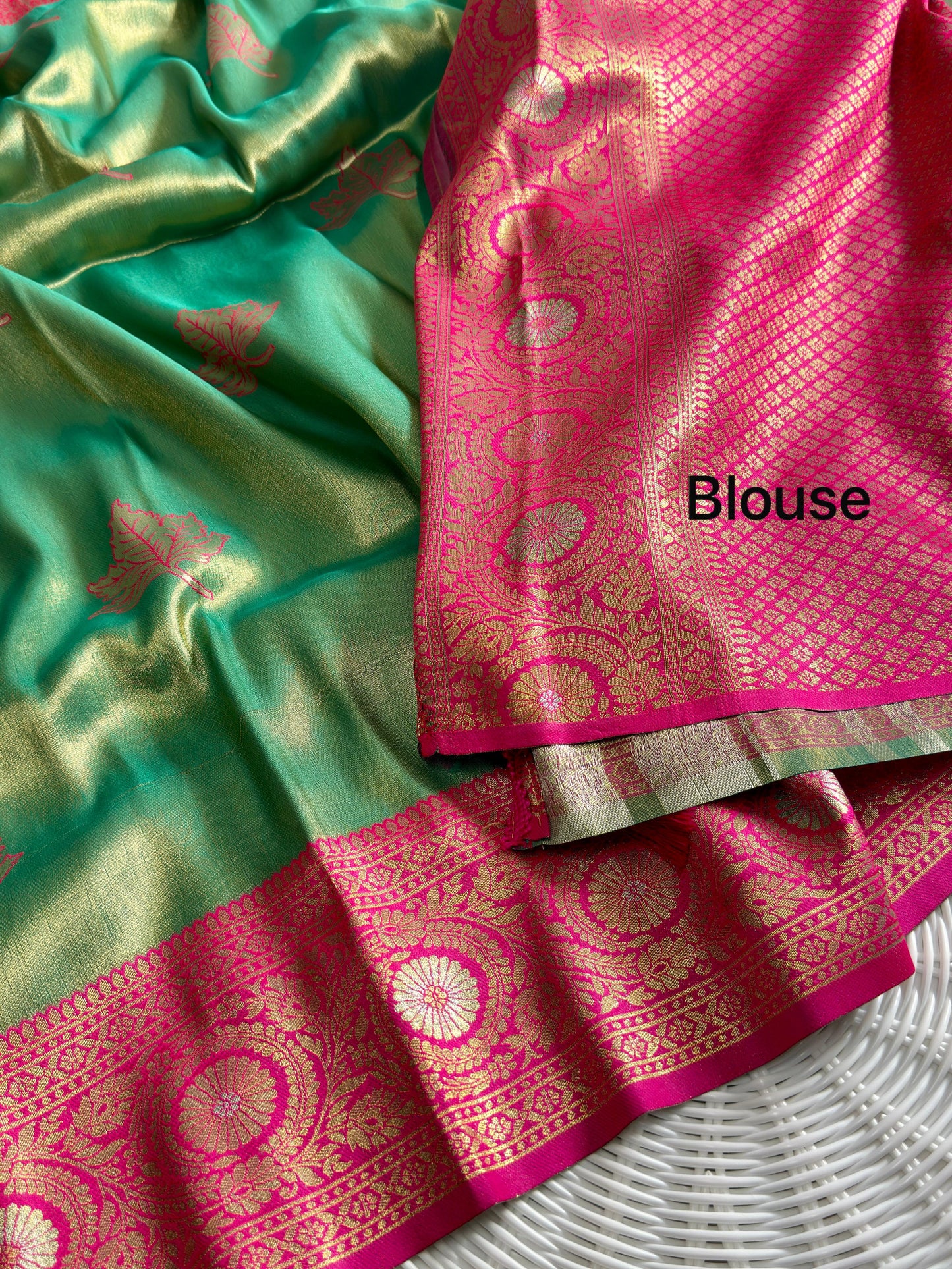 SA-5111 TISSUE SILK FABRIC SAREE WITH RICH JACQUARD ZARI WEAVING PALLU WITH  HEAVY CONTRAST ZARI WOVEN BORDER WITH LEGANT GOLD ZARI LEAF BUTTI WEAVING