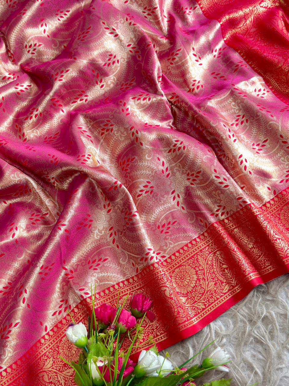 SA-5113 TISSUE SILK FABRIC SAREE WITH RICH FLORAL GOLD ZARI WEAVING AND RICH JACQUARD ZARI WEAVING PALLU WITH HEAVY CONTRAST ZARI WOVEN BORDER
