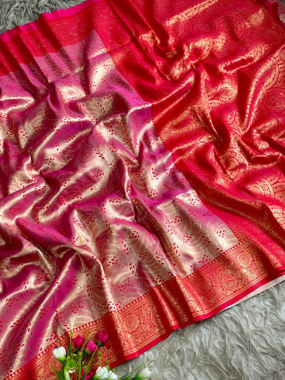 SA-5113 TISSUE SILK FABRIC SAREE WITH RICH FLORAL GOLD ZARI WEAVING AND RICH JACQUARD ZARI WEAVING PALLU WITH HEAVY CONTRAST ZARI WOVEN BORDER