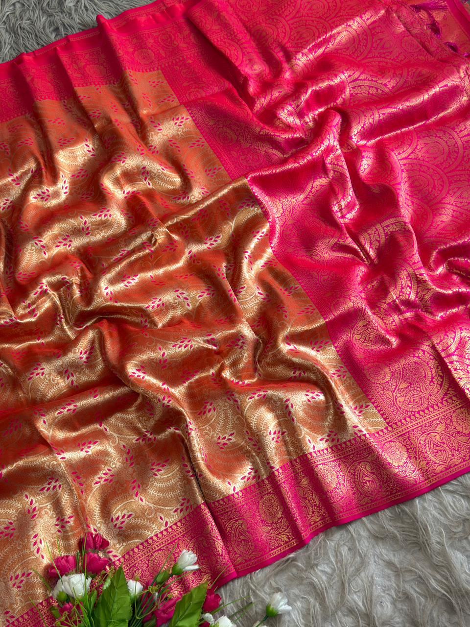 SA-5113 TISSUE SILK FABRIC SAREE WITH RICH FLORAL GOLD ZARI WEAVING AND RICH JACQUARD ZARI WEAVING PALLU WITH HEAVY CONTRAST ZARI WOVEN BORDER
