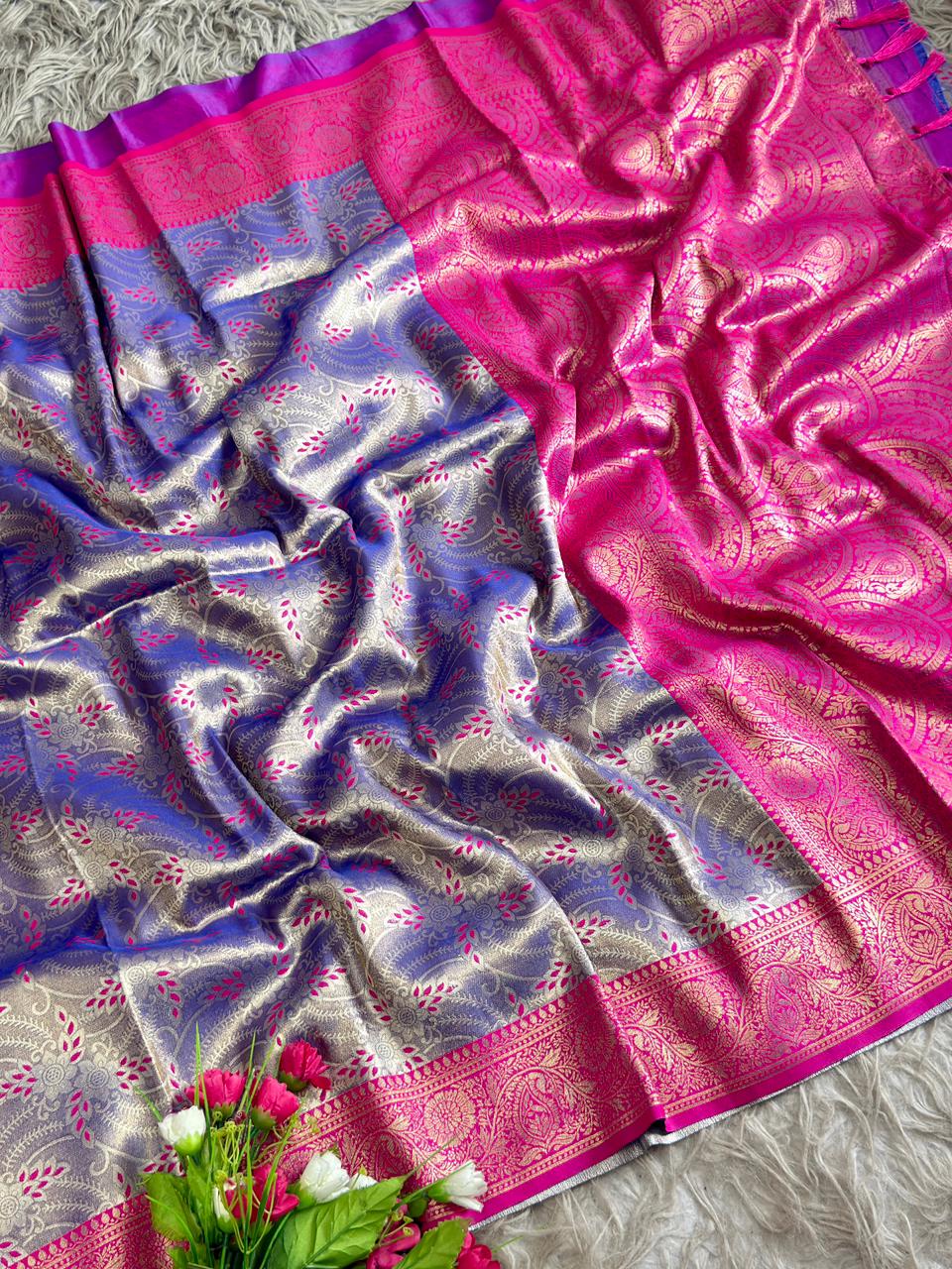 SA-5113 TISSUE SILK FABRIC SAREE WITH RICH FLORAL GOLD ZARI WEAVING AND RICH JACQUARD ZARI WEAVING PALLU WITH HEAVY CONTRAST ZARI WOVEN BORDER