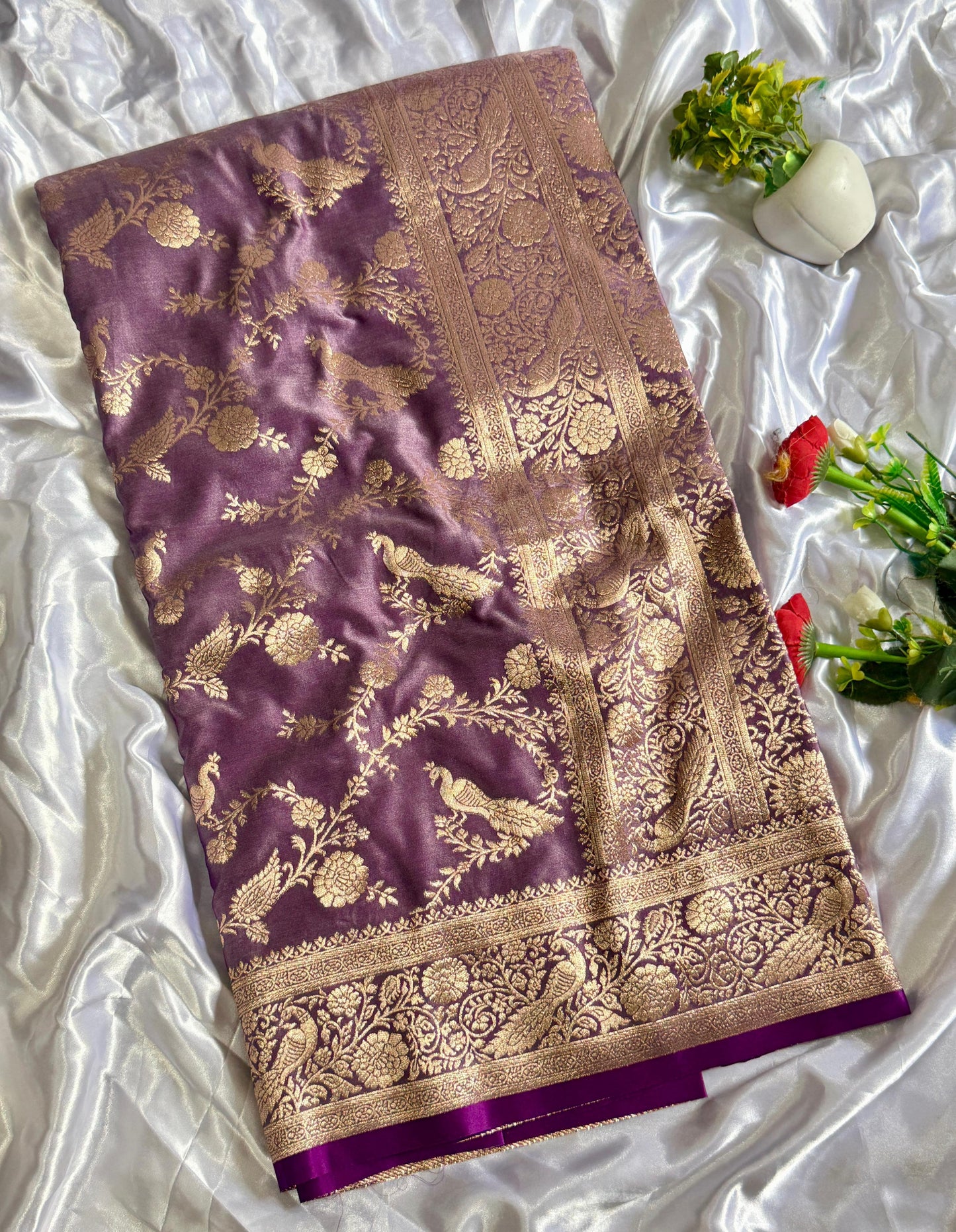 SA-5116 SOFT SILK FABRIC SAREE WITH HEAVY JHAL WORK DESIGN WITH HEAVY RICH ZARI WOVEN DESIGNER BORDER AND ALL-OVER GOLDEN ZARI FLORAL & PEACOCK DESIGN WITH BLOUSE