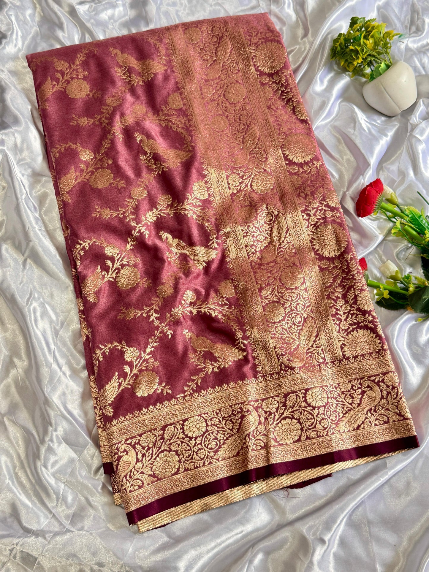 SA-5116 SOFT SILK FABRIC SAREE WITH HEAVY JHAL WORK DESIGN WITH HEAVY RICH ZARI WOVEN DESIGNER BORDER AND ALL-OVER GOLDEN ZARI FLORAL & PEACOCK DESIGN WITH BLOUSE