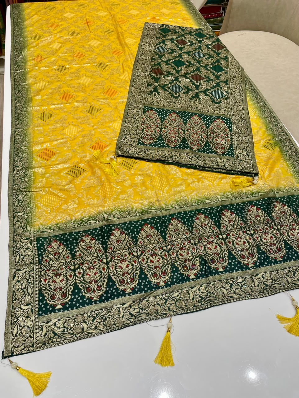 AJ-ROMI-DUPATTA SOFT DOLA SILK FABRIC SAREE WITH RICH PALLU DESIGN WITH MEENAKARI WORK WITH BEAUTIFUL DESIGN WITH JARKAN WORK WITH HEAVY BLOUSE