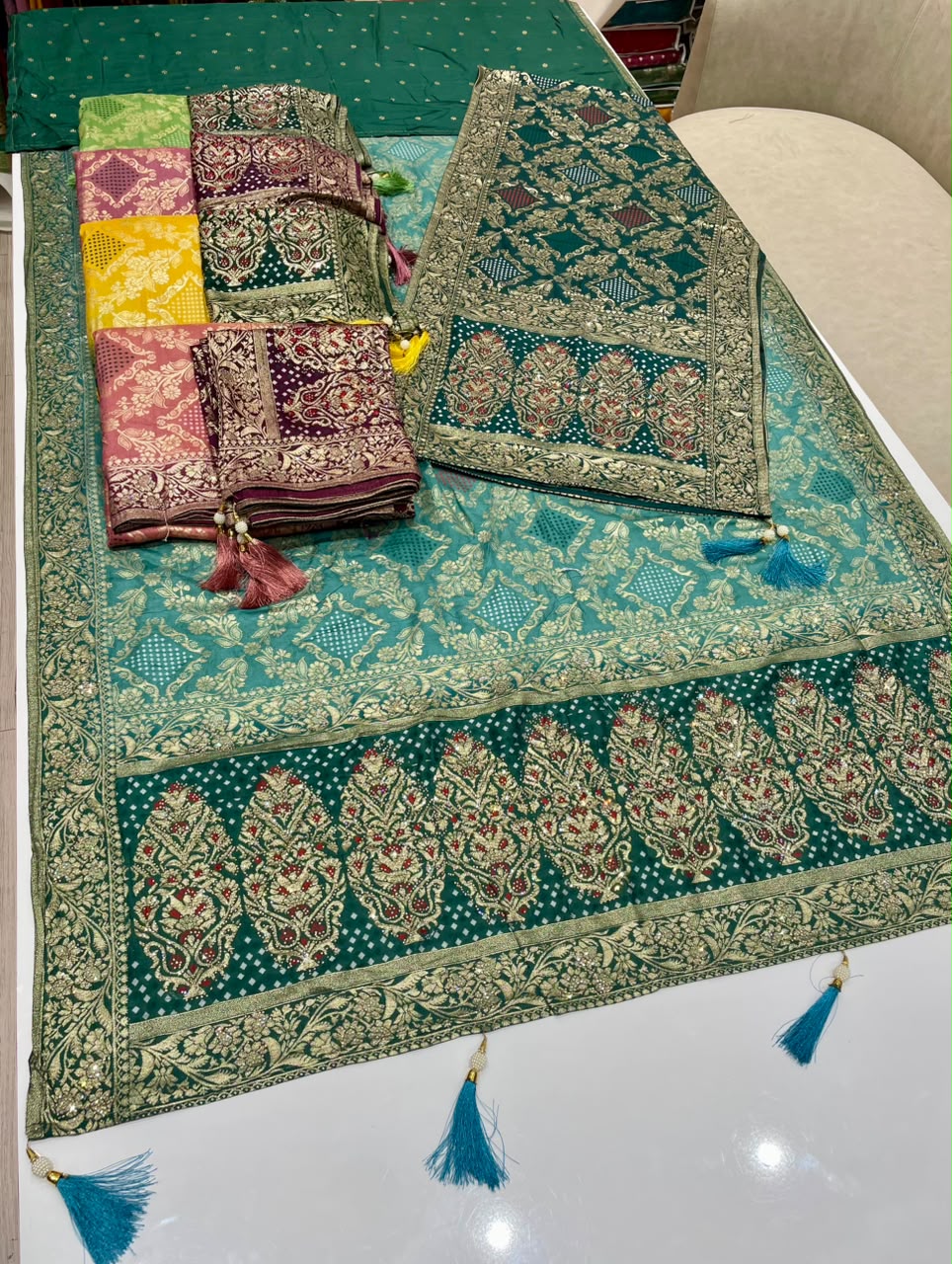 AJ-ROMI-DUPATTA SOFT DOLA SILK FABRIC SAREE WITH RICH PALLU DESIGN WITH MEENAKARI WORK WITH BEAUTIFUL DESIGN WITH JARKAN WORK WITH HEAVY BLOUSE