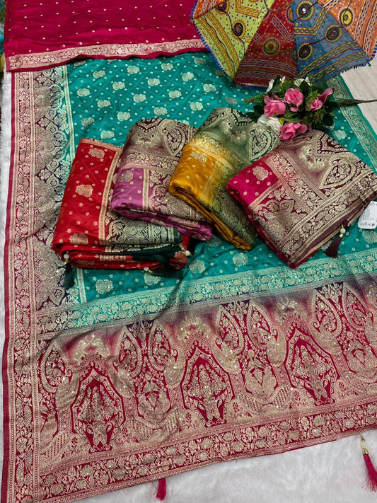 BS-PAN VILAS EUROPIEN DOLA SILK FABRIC SAREE WITH 2D DYING WITH HEAVY JARKAN WORK WITH BEAUTIFUL COLORS DESIGN 🎨 WITH PIPING & LUXCIORUS TASSELS WITH BLOUSE