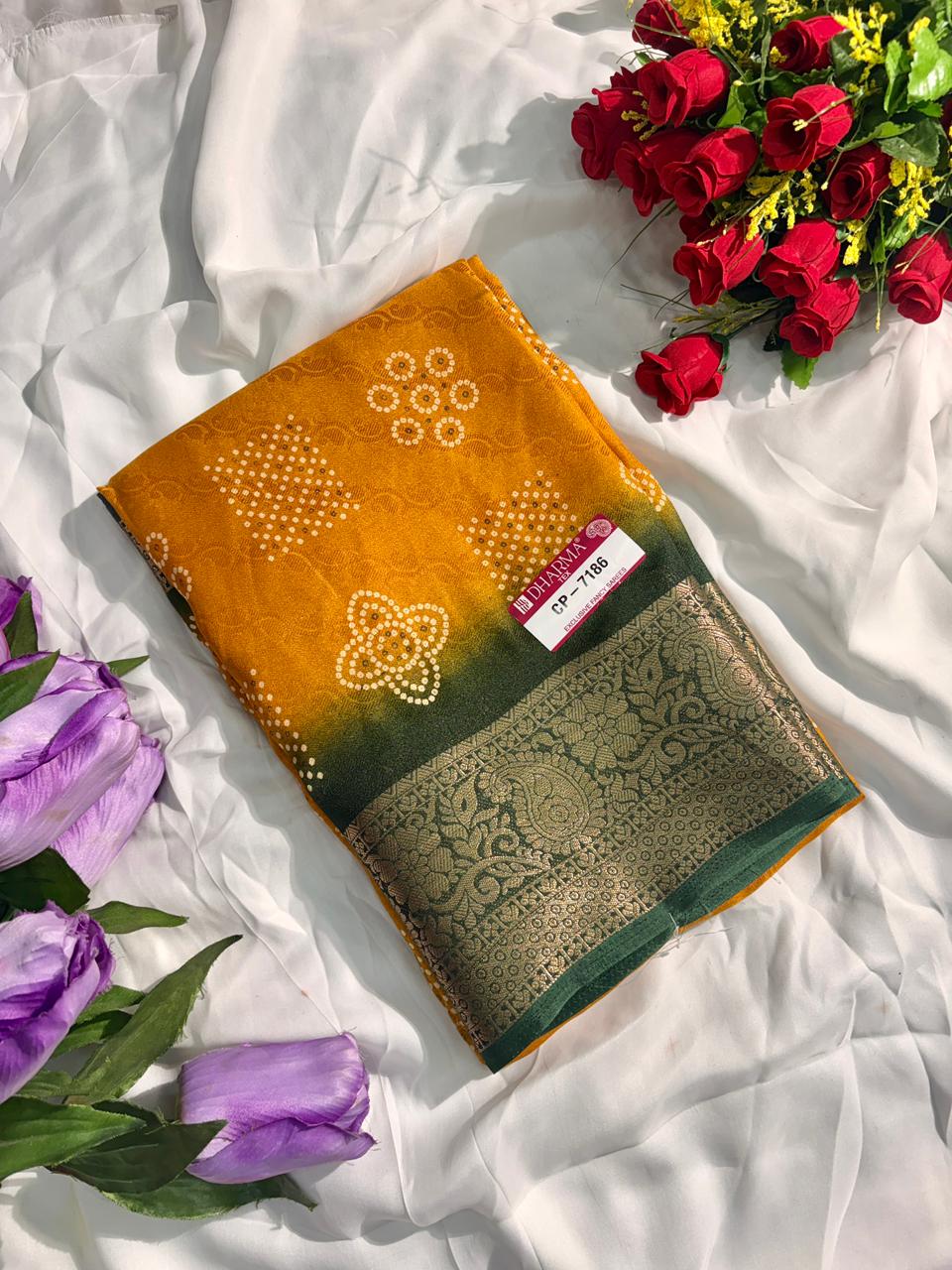 CP-7186-BOX DULL MOSS FABRIC SAREE WITH RICH PALLU DESIGNWITH BEAUTIFUL PRINT ON SAREE WITH BOX PACKING