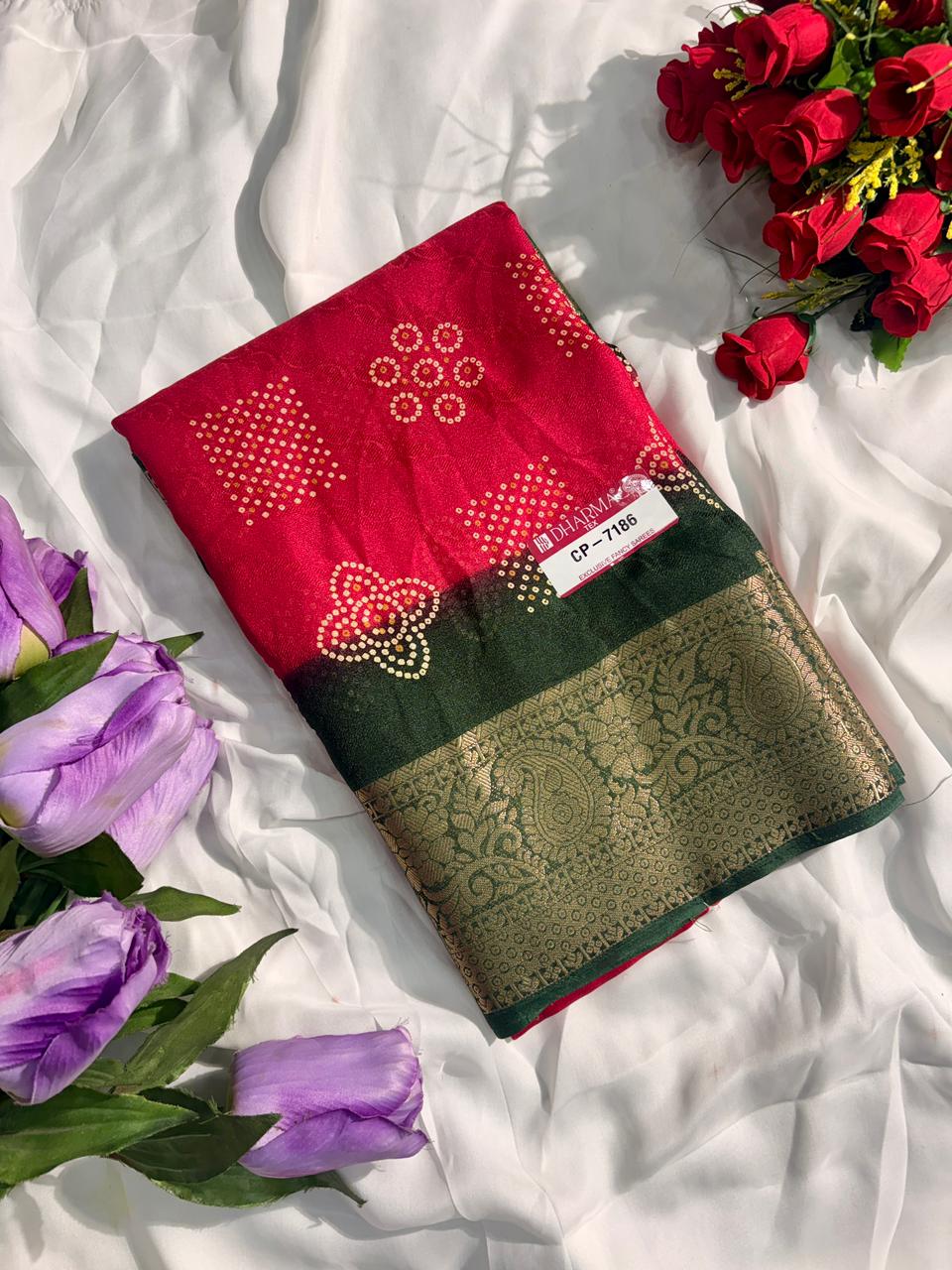 CP-7186-BOX DULL MOSS FABRIC SAREE WITH RICH PALLU DESIGNWITH BEAUTIFUL PRINT ON SAREE WITH BOX PACKING