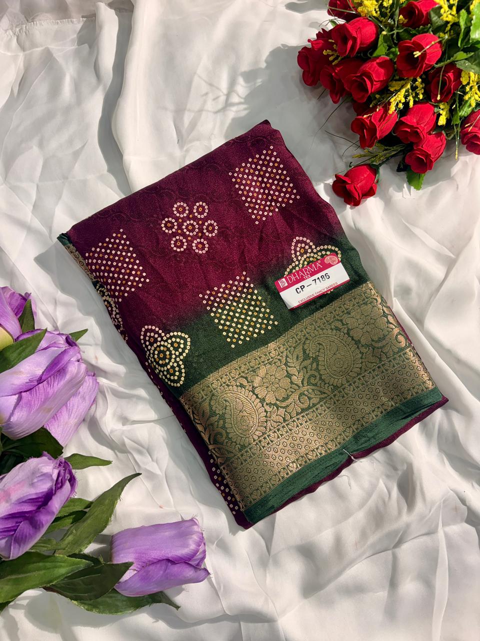 CP-7186-BOX DULL MOSS FABRIC SAREE WITH RICH PALLU DESIGNWITH BEAUTIFUL PRINT ON SAREE WITH BOX PACKING