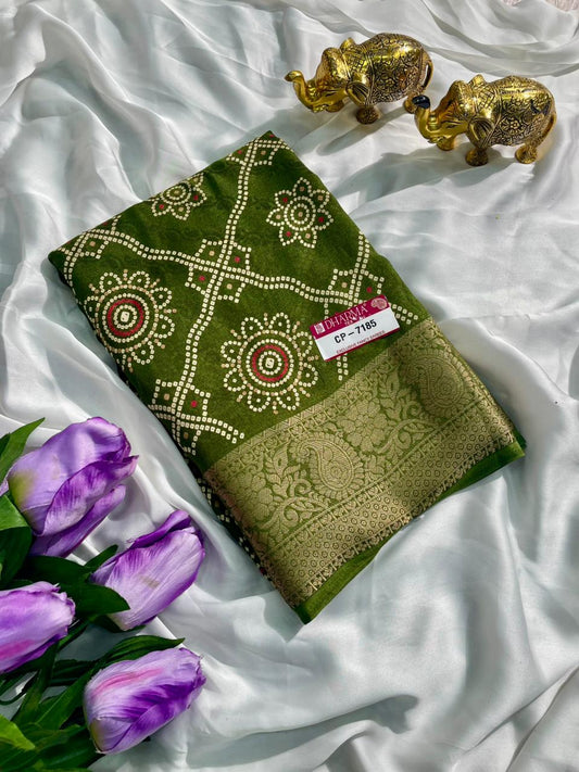 CP-7185-BOX DULL MOSS FABRIC SAREE WITH RICH PALLU DESIGN WITH BEAUTIFUL PRINT ON SAREE WITH BOX PACKING