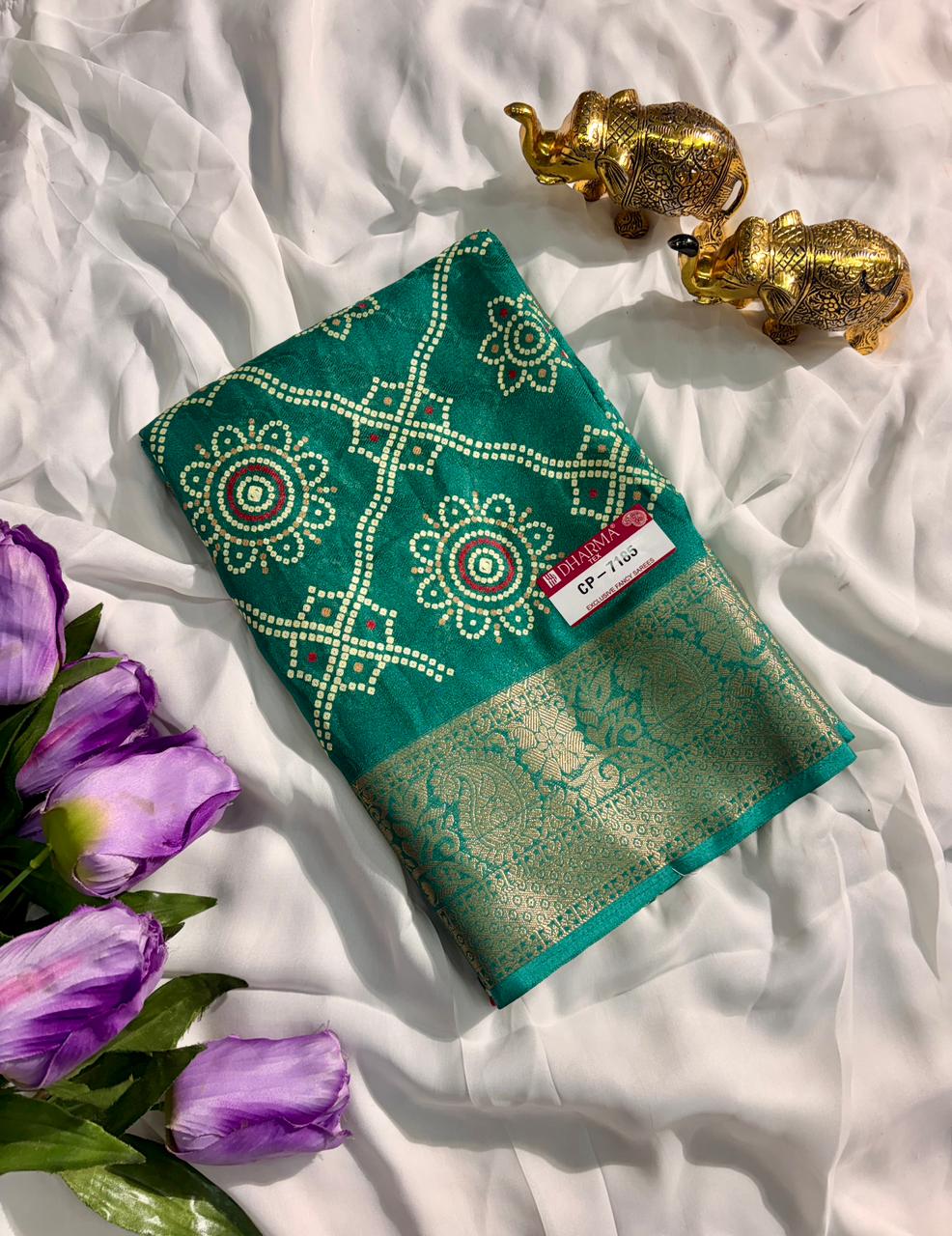 CP-7185-BOX DULL MOSS FABRIC SAREE WITH RICH PALLU DESIGN WITH BEAUTIFUL PRINT ON SAREE WITH BOX PACKING