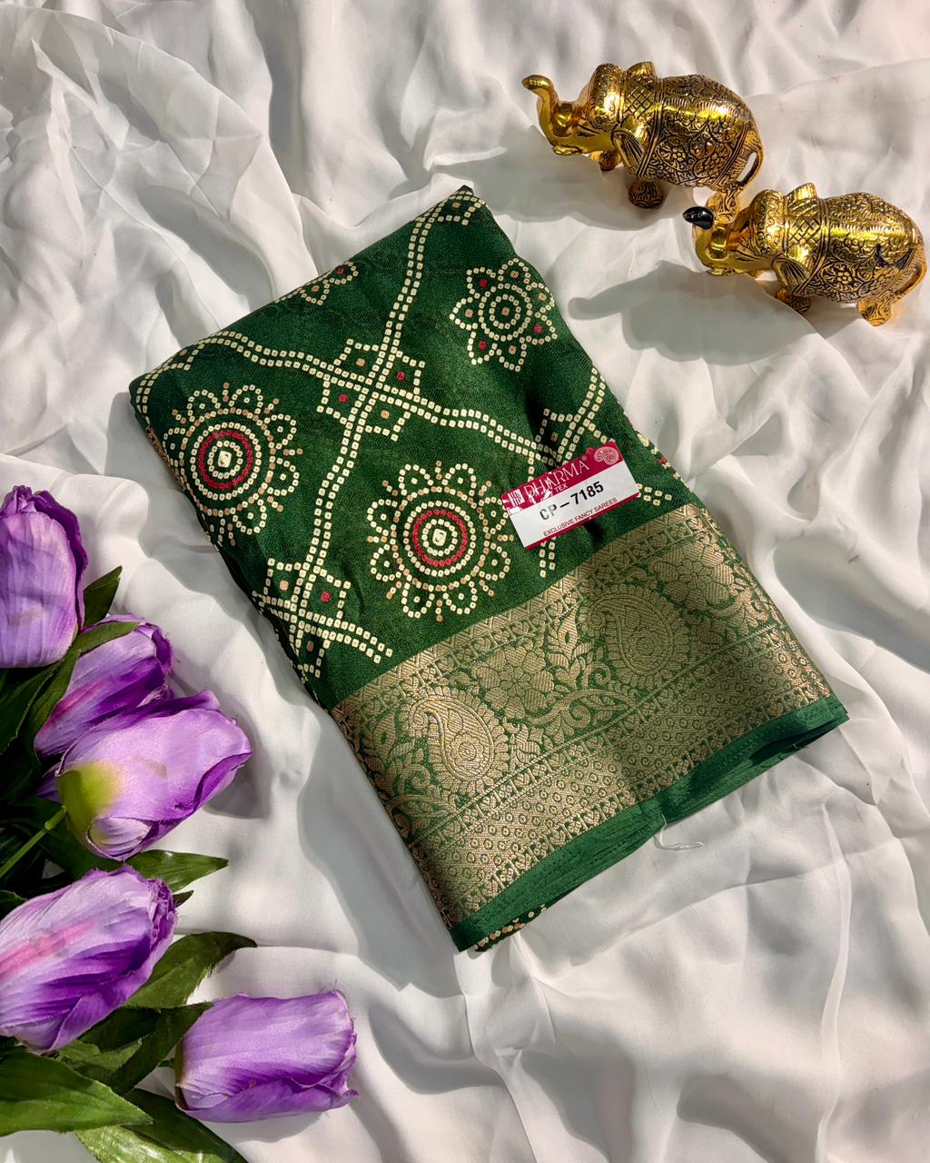 CP-7185-BOX DULL MOSS FABRIC SAREE WITH RICH PALLU DESIGN WITH BEAUTIFUL PRINT ON SAREE WITH BOX PACKING