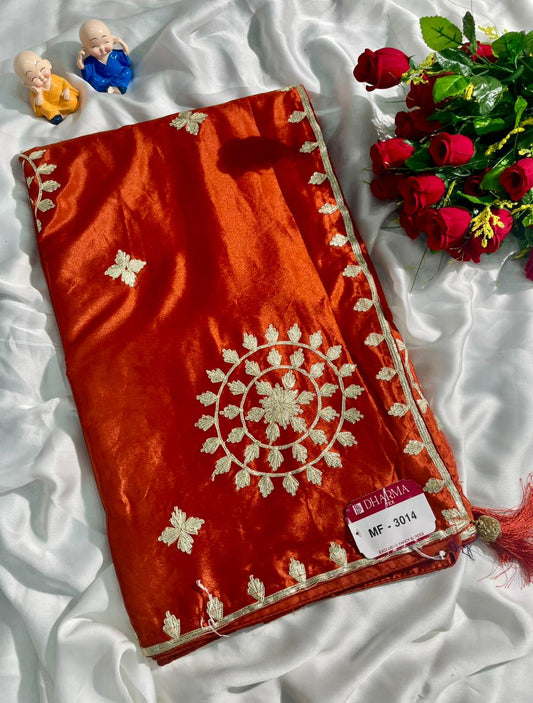 MF-3014 HO SILK FABRIC SAREE WITH BEAUTIFUL DESIGN WITH BLOUSE WITH EMBROIDERY WORK WITH BUTTA WORK ON SAREE WITH TASSELS WITH FARMA BLOUSE