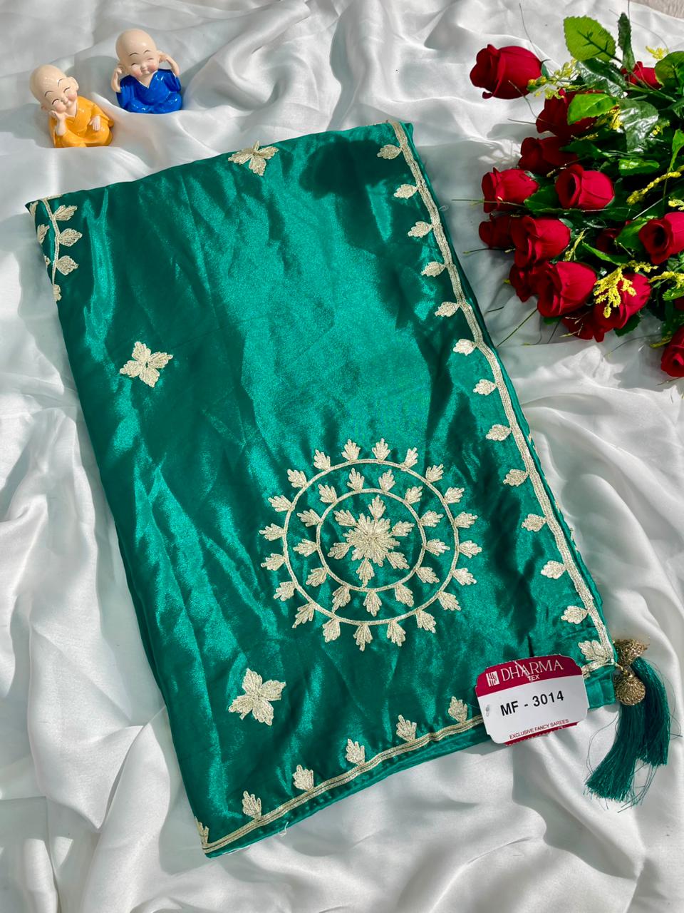 MF-3014 HO SILK FABRIC SAREE WITH BEAUTIFUL DESIGN WITH BLOUSE WITH EMBROIDERY WORK WITH BUTTA WORK ON SAREE WITH TASSELS WITH FARMA BLOUSE