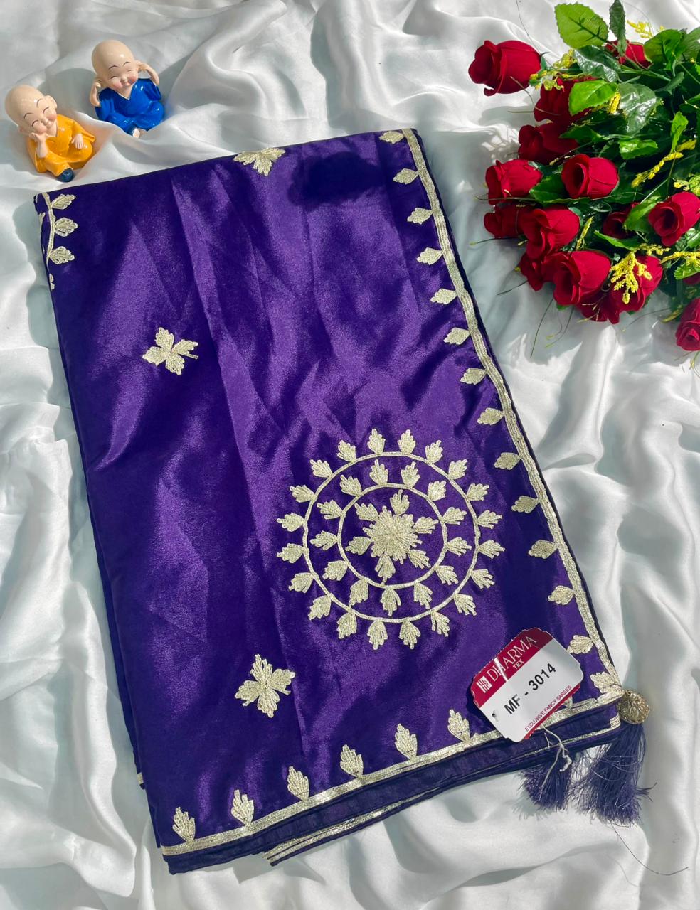 MF-3014 HO SILK FABRIC SAREE WITH BEAUTIFUL DESIGN WITH BLOUSE WITH EMBROIDERY WORK WITH BUTTA WORK ON SAREE WITH TASSELS WITH FARMA BLOUSE