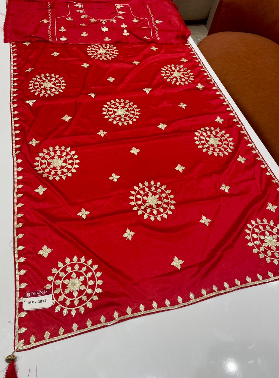 MF-3014 HO SILK FABRIC SAREE WITH BEAUTIFUL DESIGN WITH BLOUSE WITH EMBROIDERY WORK WITH BUTTA WORK ON SAREE WITH TASSELS WITH FARMA BLOUSE