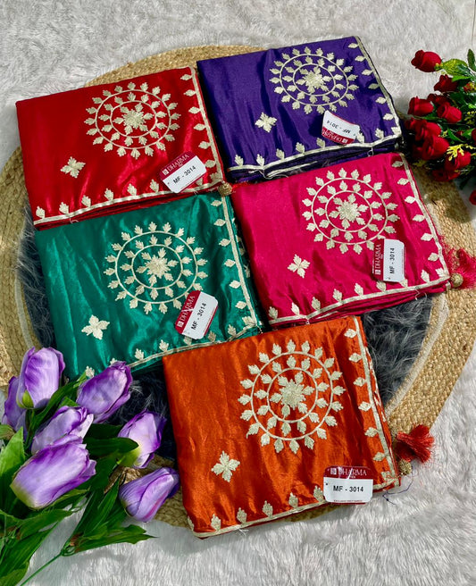 MF-3014 HO SILK FABRIC SAREE WITH BEAUTIFUL DESIGN WITH BLOUSE WITH EMBROIDERY WORK WITH BUTTA WORK ON SAREE WITH TASSELS WITH FARMA BLOUSE