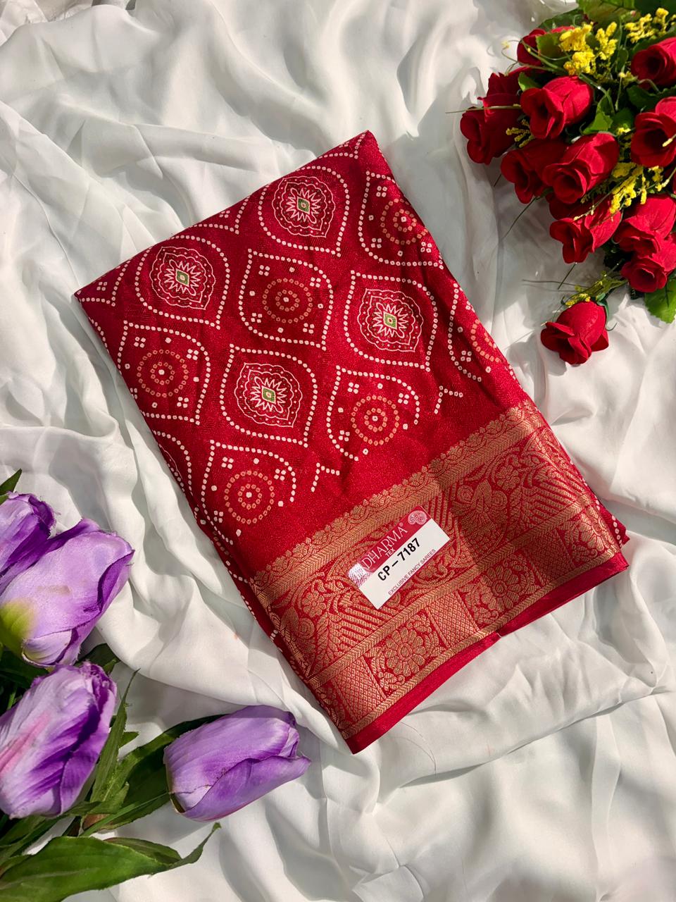 CP-7187-BOX DULL MOSS FABRIC SAREE WITH RICH PALLU DESIGNWITH BEAUTIFUL PRINT ON SAREE WITH BOX PACKING