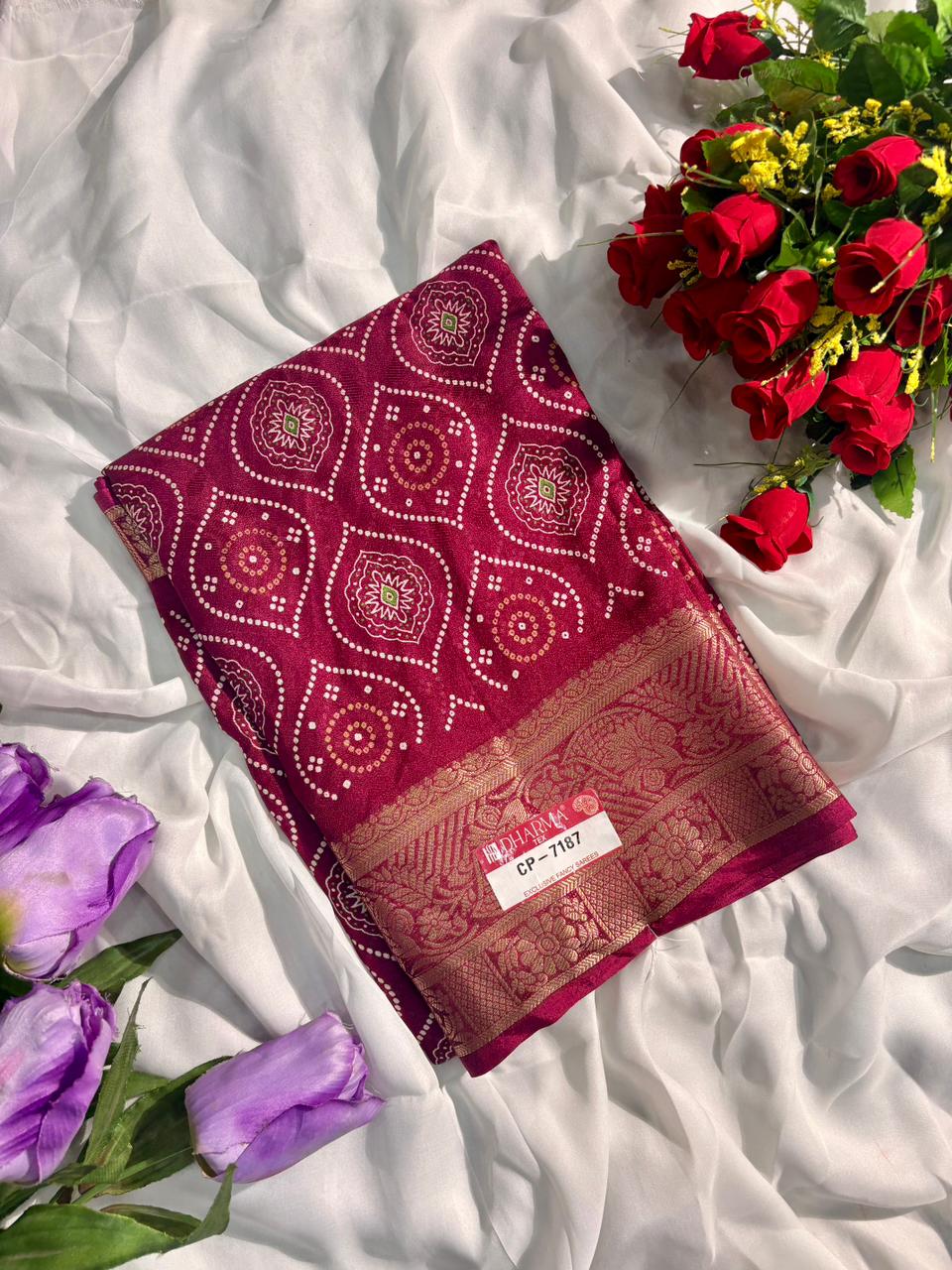 CP-7187-BOX DULL MOSS FABRIC SAREE WITH RICH PALLU DESIGNWITH BEAUTIFUL PRINT ON SAREE WITH BOX PACKING