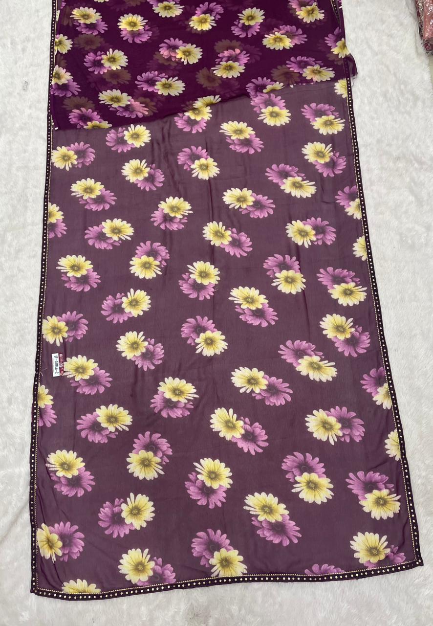 SF-DAMINI-2 SEMI WEIGHTLESS FABRIC SAREE WITH BEAUTIFUL FLORAL PRINT ALL OVER ON SAREE WITH SEQUENCE WORK BORDER WITH BLOUSE