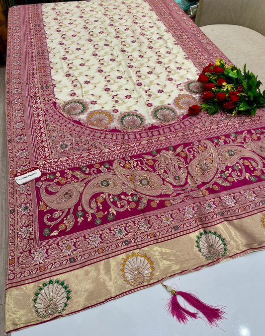AJ-PRATIKSHA FANCY SILK FABRIC SAREE WITH HEAVY PALLU GRAND PALLU DESIGN WITH LAGNI PATTA WORK WITH PIPING AND LATAKAN WITH CONTRAST BLOUSE
