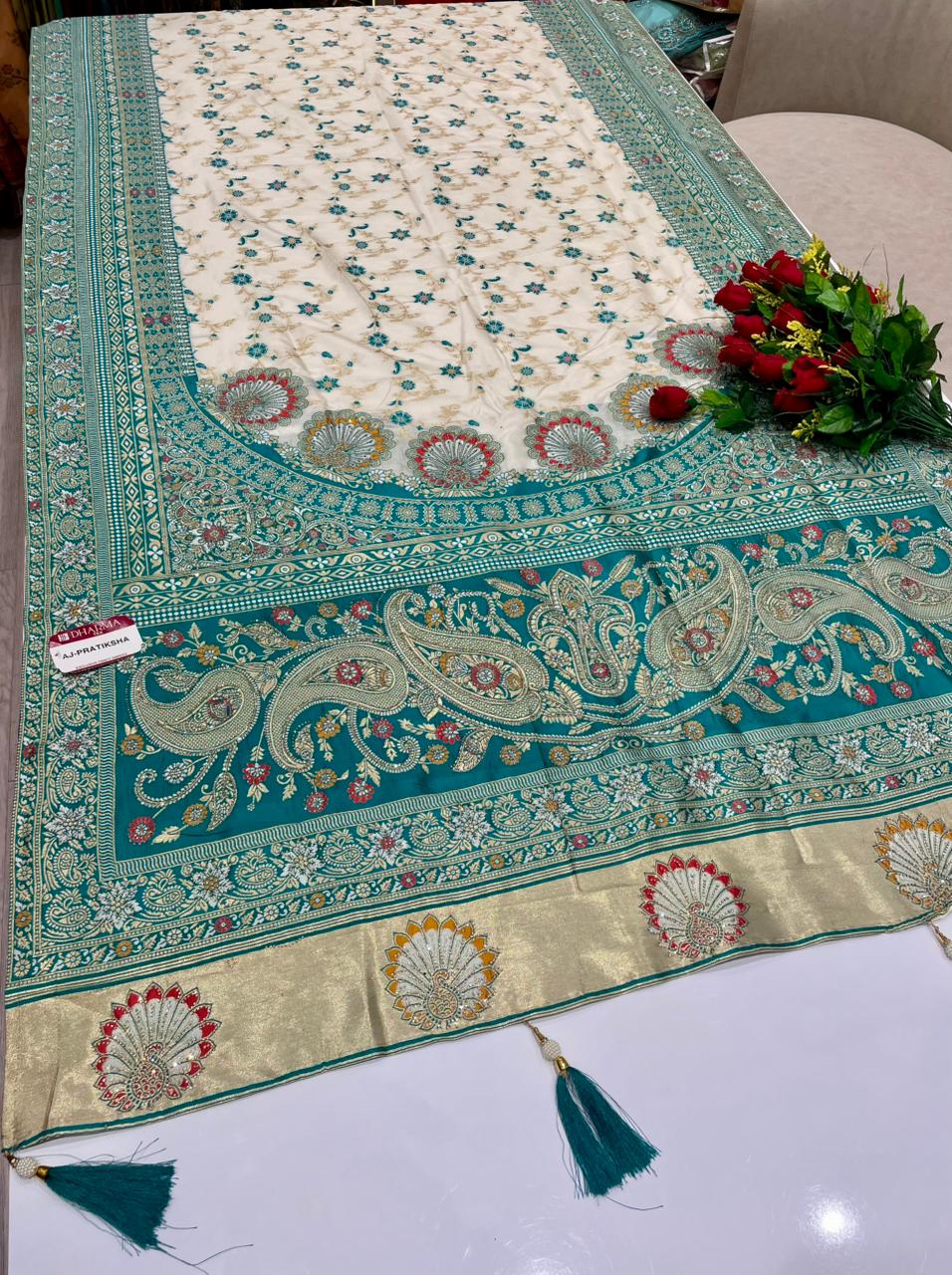 AJ-PRATIKSHA FANCY SILK FABRIC SAREE WITH HEAVY PALLU GRAND PALLU DESIGN WITH LAGNI PATTA WORK WITH PIPING AND LATAKAN WITH CONTRAST BLOUSE