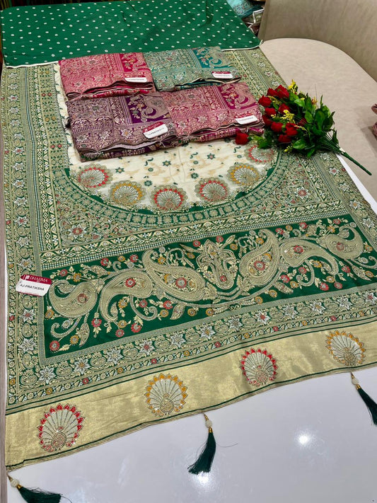 AJ-PRATIKSHA FANCY SILK FABRIC SAREE WITH HEAVY PALLU GRAND PALLU DESIGN WITH LAGNI PATTA WORK WITH PIPING AND LATAKAN WITH CONTRAST BLOUSE