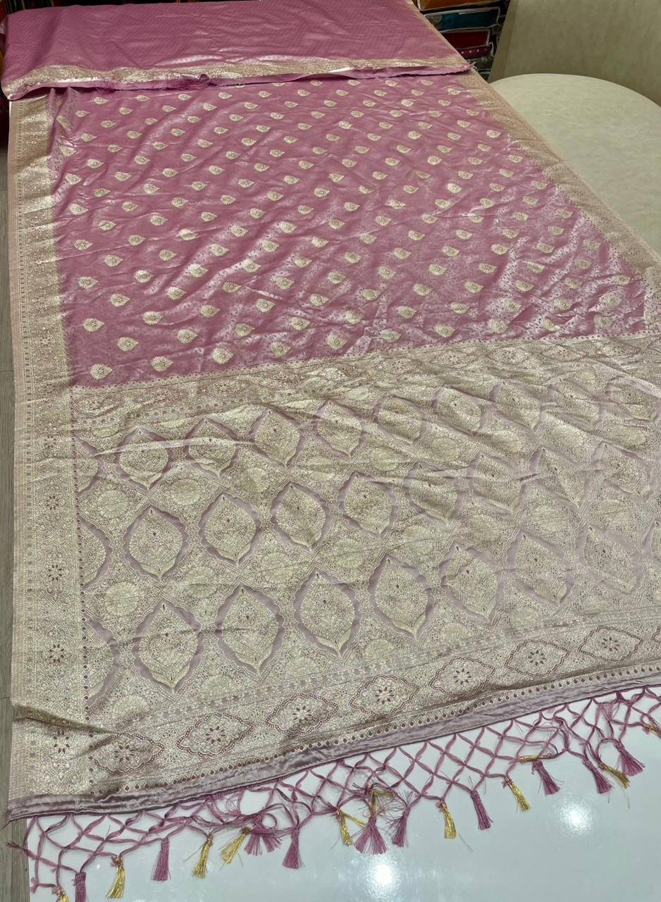 AJ-TRUSHA INDIANA SILK FABRIC SAREE WITH BEAUTIFUL RICH PALLU DESIGN WITH HEAVY ZARI WORK WITH PIPING AND LATKAN WITH BLOUSE