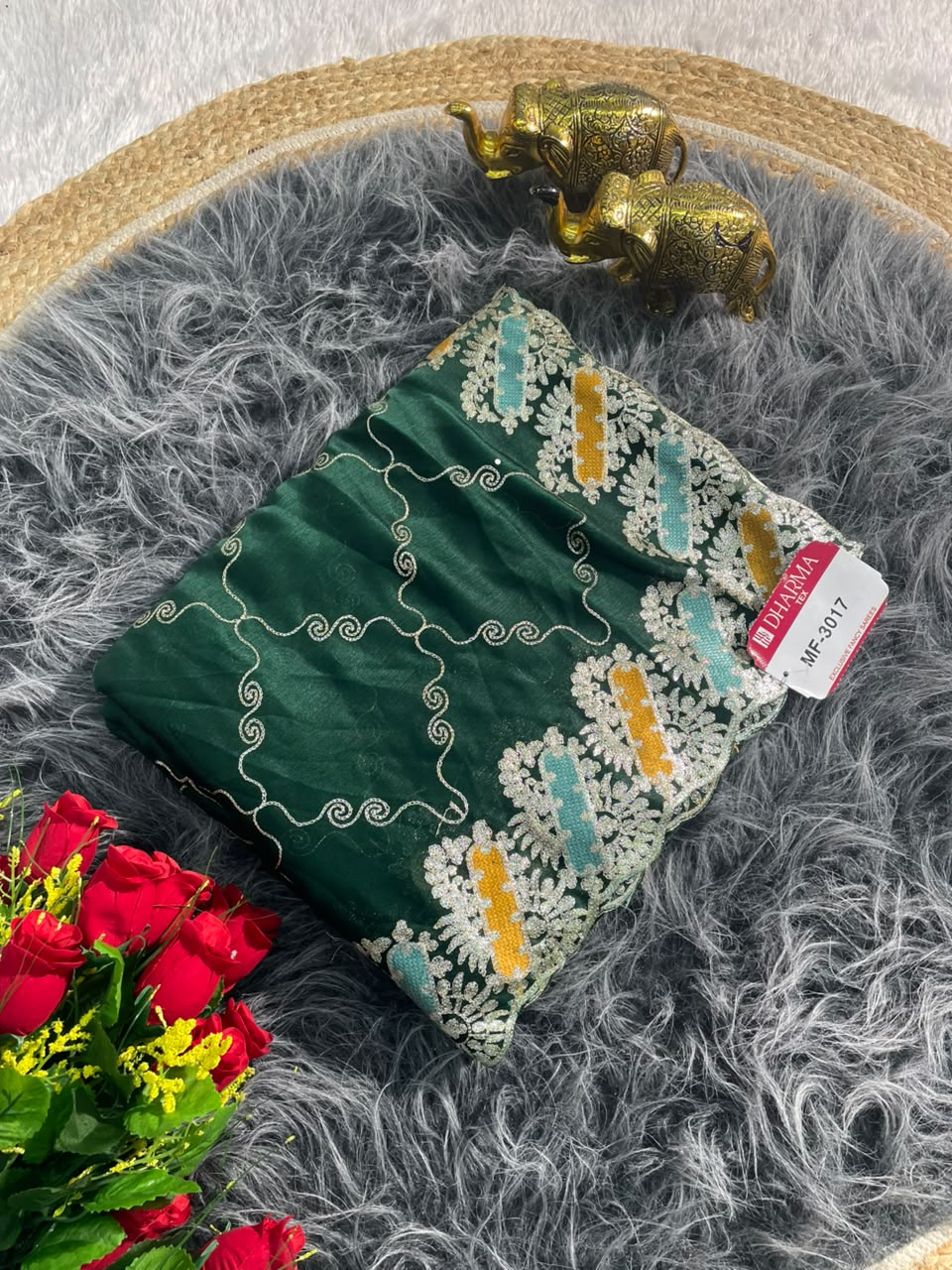 MF-3017 HO SILK FABRIC SAREE WITH BEAUTIFUL DESIGN WITH EMBROIDERY WORK WITH BLOUSE