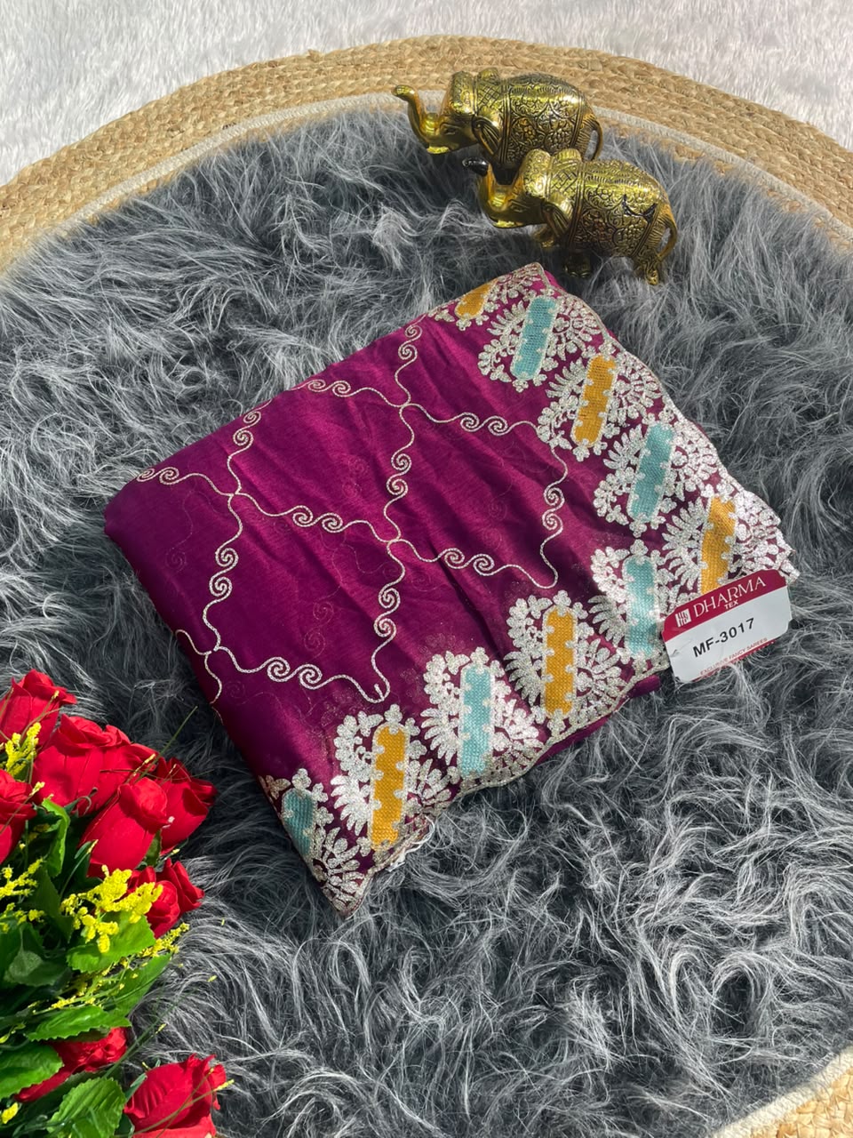 MF-3017 HO SILK FABRIC SAREE WITH BEAUTIFUL DESIGN WITH EMBROIDERY WORK WITH BLOUSE