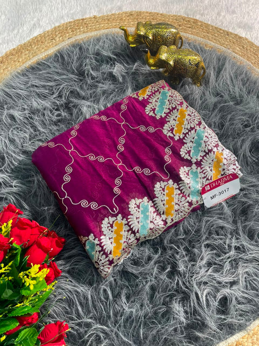MF-3017 HO SILK FABRIC SAREE WITH BEAUTIFUL DESIGN WITH EMBROIDERY WORK WITH BLOUSE
