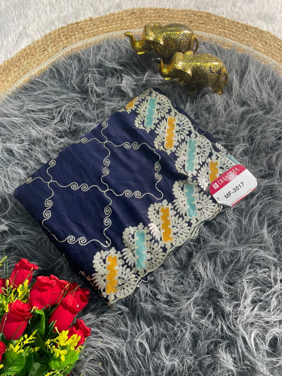 MF-3017 HO SILK FABRIC SAREE WITH BEAUTIFUL DESIGN WITH EMBROIDERY WORK WITH BLOUSE
