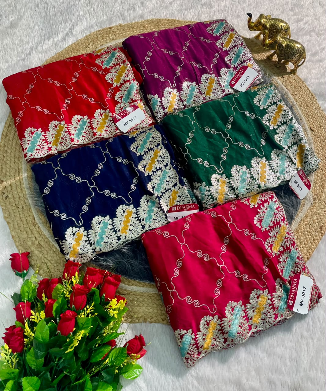 MF-3017 HO SILK FABRIC SAREE WITH BEAUTIFUL DESIGN WITH EMBROIDERY WORK WITH BLOUSE