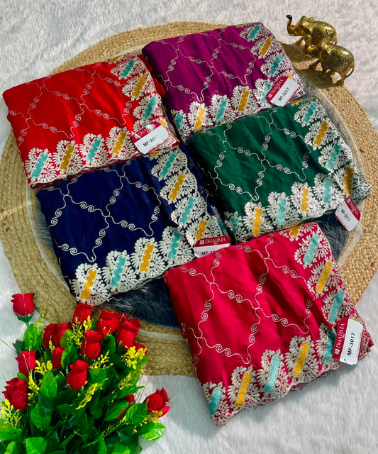 MF-3017 HO SILK FABRIC SAREE WITH BEAUTIFUL DESIGN WITH EMBROIDERY WORK WITH BLOUSE