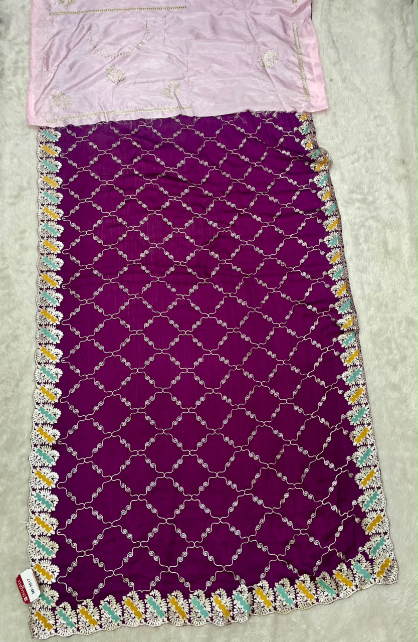 MF-3017 HO SILK FABRIC SAREE WITH BEAUTIFUL DESIGN WITH EMBROIDERY WORK WITH BLOUSE