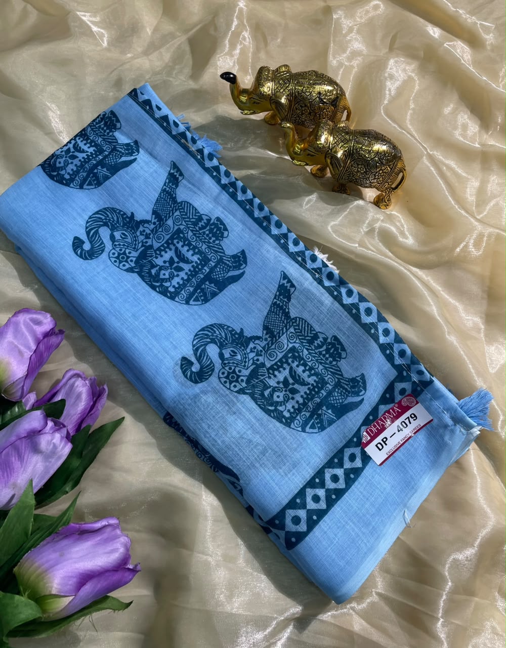DP-4079 LINEN FABRIC SAREE WITH BEAUTIFUL GAJRAJ DESIGN ALL OVER ON SAREE WITH BLOUSE
